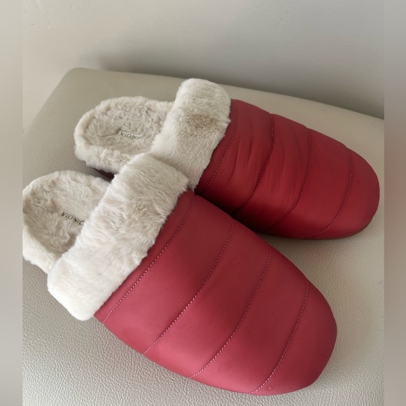 Vionic Josephine Faux Fur Quilted Dusty Cedar Red Puffer Slippers Size 10 - Picture 2 of 11